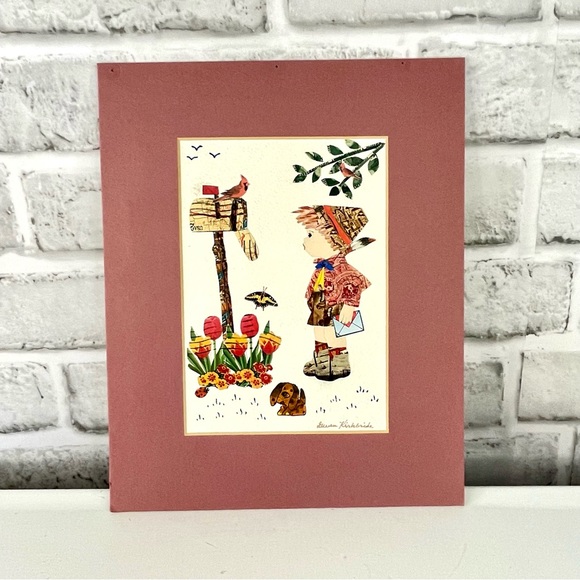 Vintage 90’s Gwen Kirkbride Local Artist Stamp Collage Art Matted 10x8 - Picture 1 of 9